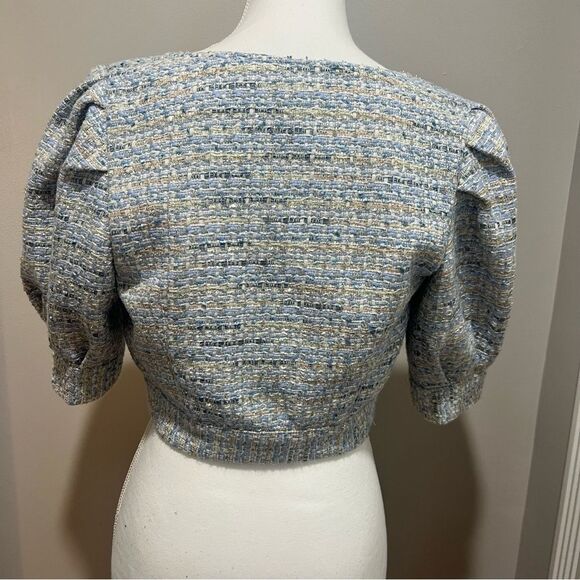Endless Rose Anthropologie Puff Sleeve Tweed Crop Top size small women's - Picture 8 of 11